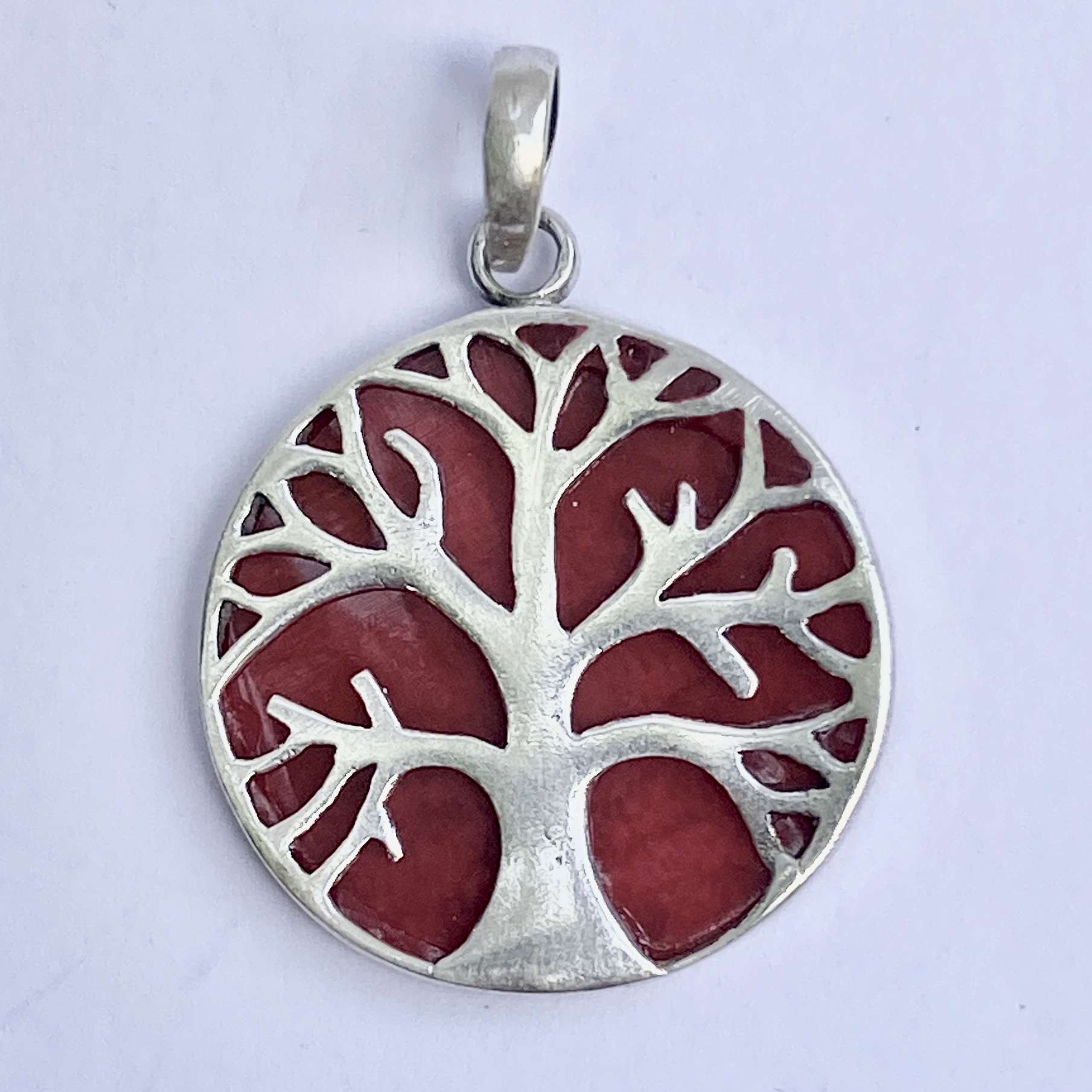 (HANDMADE 925 BALI SILVER TREE OF LIFE PENDANT WITH CORAL)